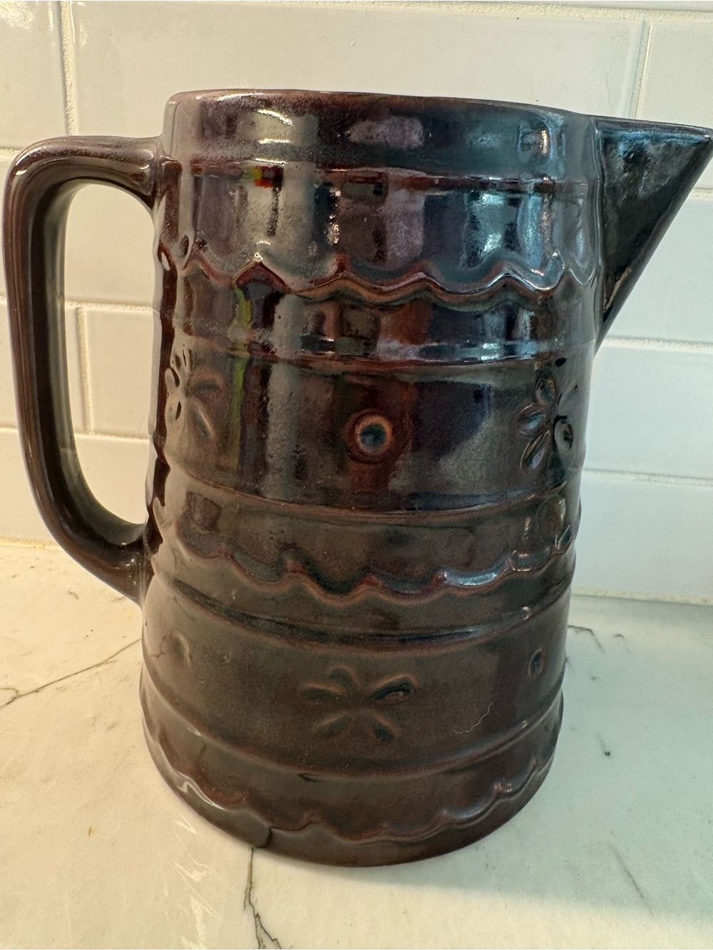 Marcrest Stoneproof brown pitcher.   Popular in 1950s and 1960s
